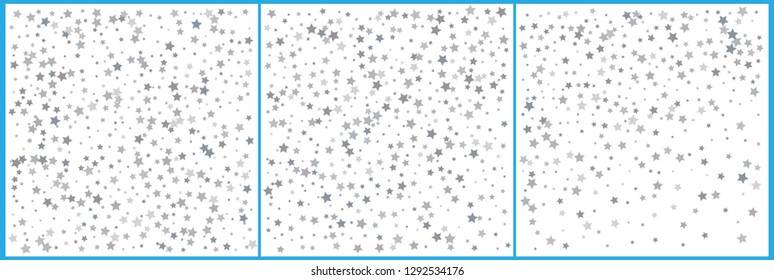 Silver star confetti celebrations. Simple festive modern design. Holiday vector. Set 3 in 1