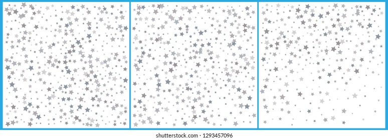 Silver star confetti celebrations. Simple festive modern design. Holiday vector. Set 3 in 1