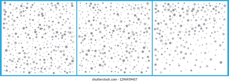 Silver star confetti celebrations. Simple festive modern design. Holiday vector. Set 3 in 1