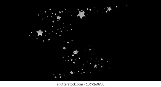 Estrella plateada de confetti. Se está cayendo el fondo estrellado. Las estrellas al azar brillan en un fondo negro. El cielo oscuro con estrellas brillantes. Confeti volador. Adecuado para tu diseño, tarjetas, invitaciones, regalos. 