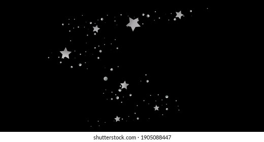 Silver star of confetti. Falling starry background. Random stars shine on a black background. The dark sky with shining stars. Flying confetti. Suitable for your design, cards, invitations, gifts. 