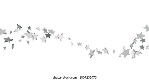 Silver Star Of Confetti. Falling Stars On A White Background. Illustration Of Flying Shiny Stars. Decorative Element. Suitable For Your Design, Cards, Invitations, Gift, Vip.