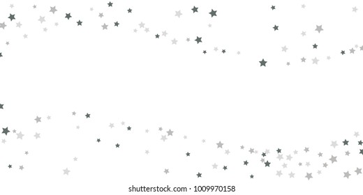 Silver star of confetti. Falling stars on a white background. Illustration of flying shiny stars. Decorative element. Suitable for your design, cards, invitations, gift, vip. 