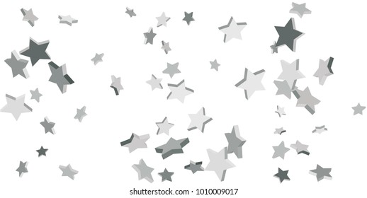 Silver star of confetti. Falling stars on a white background. Illustration of flying shiny stars. Decorative element. Suitable for your design, cards, invitations, gift, vip.
