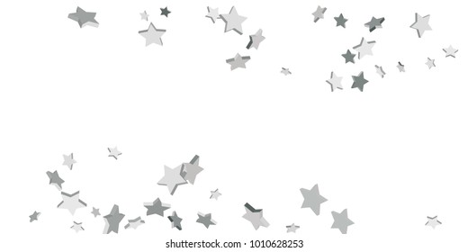Silver star of confetti. Falling stars on a white background. Illustration of flying shiny stars. Decorative element. Suitable for your design, cards, invitations, gift, vip.
