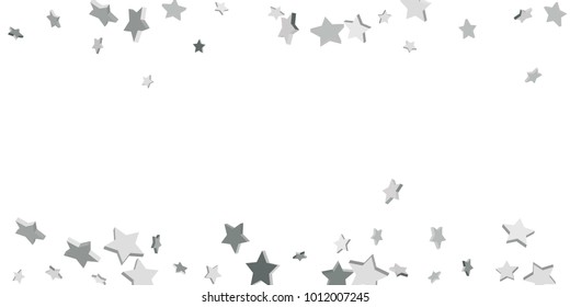 Silver star of confetti. Falling stars on a white background. Illustration of flying shiny stars. Decorative element. Suitable for your design, cards, invitations, gift, vip.
