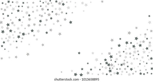 Silver star of confetti. Falling stars on a white background. Illustration of flying shiny stars. Decorative element. Suitable for your design, cards, invitations, gift, vip. 