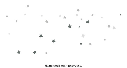 Silver star of confetti. Falling stars on a white background. Illustration of flying shiny stars. Decorative element. Suitable for your design, cards, invitations, gift, vip. 