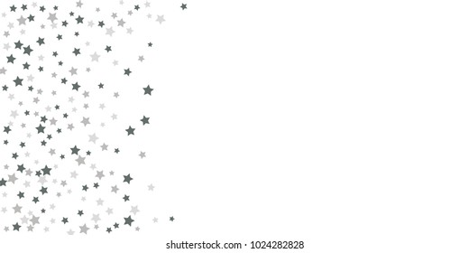 Silver star of confetti. Falling stars on a white background. Illustration of flying shiny stars. Decorative element. Suitable for your design, cards, invitations, gift, vip. 