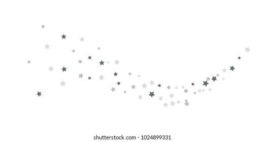 Silver star of confetti. Falling stars on a white background. Illustration of flying shiny stars. Decorative element. Suitable for your design, cards, invitations, gift, vip. 