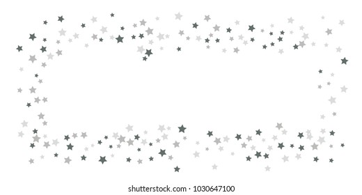 Silver star of confetti. Falling stars on a white background. Illustration of flying shiny stars. Decorative element. Suitable for your design, cards, invitations, gift, vip. 