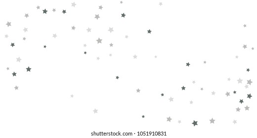 Silver star of confetti. Falling stars on a white background. Illustration of flying shiny stars. Decorative element. Suitable for your design, cards, invitations, gift, vip. 