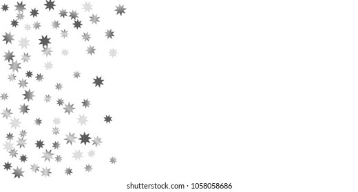Silver star of confetti. Falling stars on a white background. Illustration of flying shiny stars. Decorative element. Suitable for your design, cards, invitations, gift, vip. 