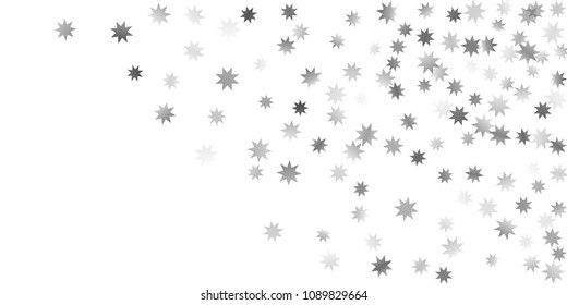 Silver star of confetti. Falling stars on a white background. Illustration of flying shiny stars. Decorative element. Suitable for your design, cards, invitations, gift, vip. 