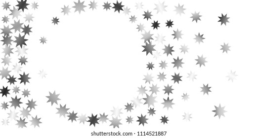 Silver star of confetti. Falling stars on a white background. Illustration of flying shiny stars. Decorative element. Suitable for your design, cards, invitations, gift, vip. 