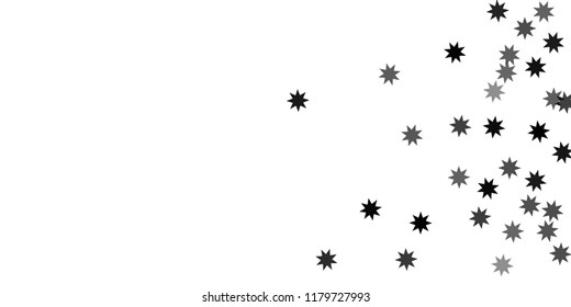 Silver star of confetti. Falling stars on a white background. Illustration of flying shiny stars. Decorative element. Suitable for your design, cards, invitations, gift, vip. 