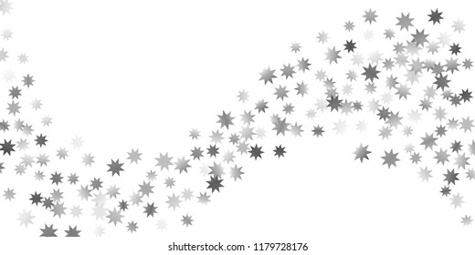 Silver star of confetti. Falling stars on a white background. Illustration of flying shiny stars. Decorative element. Suitable for your design, cards, invitations, gift, vip. 