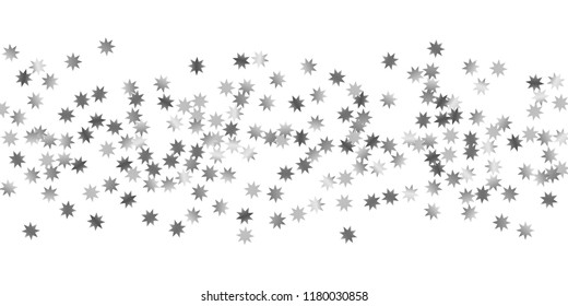 Silver star of confetti. Falling stars on a white background. Illustration of flying shiny stars. Decorative element. Suitable for your design, cards, invitations, gift, vip. 