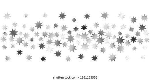 Silver star of confetti. Falling stars on a white background. Illustration of flying shiny stars. Decorative element. Suitable for your design, cards, invitations, gift, vip. 