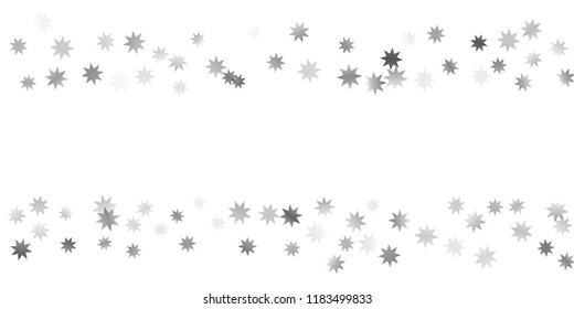 Silver star of confetti. Falling stars on a white background. Illustration of flying shiny stars. Decorative element. Suitable for your design, cards, invitations, gift, vip. 