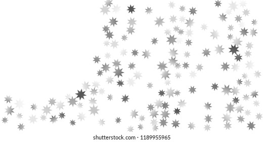 Silver star of confetti. Falling stars on a white background. Illustration of flying shiny stars. Decorative element. Suitable for your design, cards, invitations, gift, vip. 