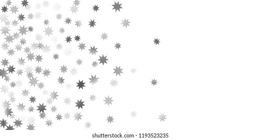 Silver star of confetti. Falling stars on a white background. Illustration of flying shiny stars. Decorative element. Suitable for your design, cards, invitations, gift, vip. 