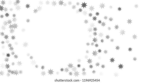 Silver star of confetti. Falling stars on a white background. Illustration of flying shiny stars. Decorative element. Suitable for your design, cards, invitations, gift, vip. 