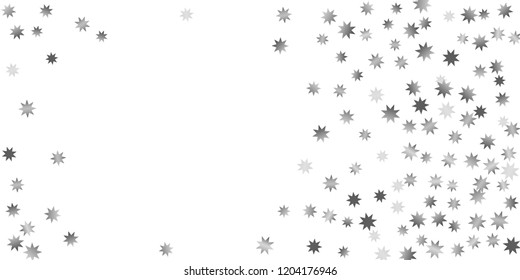 Silver star of confetti. Falling stars on a white background. Illustration of flying shiny stars. Decorative element. Suitable for your design, cards, invitations, gift, vip. 