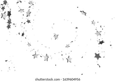 Silver star of confetti. Falling stars on a white background. Illustration of flying shiny stars. Decorative element. Suitable for your design, cards, invitations, gift, vip. 