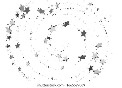 Estrella plateada de confetti. Estrellas cayendo sobre un fondo blanco. Ilustración de estrellas brillantes voladoras. Elemento decorativo. Adecuado para su diseño, tarjetas, invitaciones, regalo, vip. 