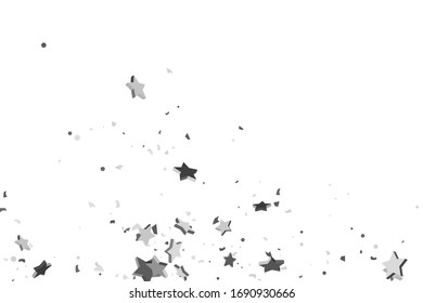 Silver star of confetti. Falling stars on a white background. Illustration of flying shiny stars. Decorative element. Suitable for your design, cards, invitations, gift, vip. 