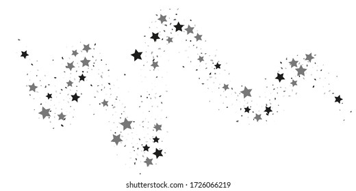 Silver star of confetti. Falling stars on a white background. Illustration of flying shiny stars. Decorative element. Suitable for your design, cards, invitations, gift, vip. 