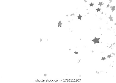 Silver star of confetti. Falling stars on a white background. Illustration of flying shiny stars. Decorative element. Suitable for your design, cards, invitations, gift, vip. 