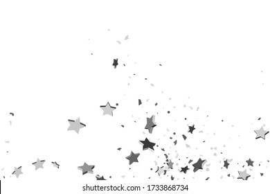 Silver star of confetti. Falling stars on a white background. Illustration of flying shiny stars. Decorative element. Suitable for your design, cards, invitations, gift, vip. 