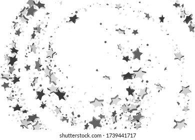 Silver star of confetti. Falling stars on a white background. Illustration of flying shiny stars. Decorative element. Suitable for your design, cards, invitations, gift, vip. 