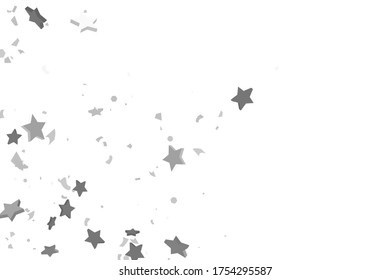 Silver star of confetti. Falling stars on a white background. Illustration of flying shiny stars. Decorative element. Suitable for your design, cards, invitations, gift, vip. 
