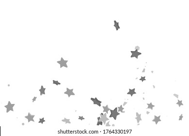 Silver star of confetti. Falling stars on a white background. Illustration of flying shiny stars. Decorative element. Suitable for your design, cards, invitations, gift, vip. 