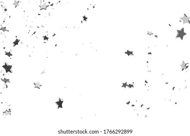 Silver star of confetti. Falling stars on a white background. Illustration of flying shiny stars. Decorative element. Suitable for your design, cards, invitations, gift, vip. 