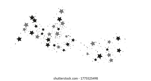 Silver star of confetti. Falling stars on a white background. Illustration of flying shiny stars. Decorative element. Suitable for your design, cards, invitations, gift, vip. 