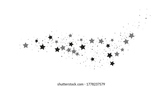 Silver star of confetti. Falling stars on a white background. Illustration of flying shiny stars. Decorative element. Suitable for your design, cards, invitations, gift, vip. 