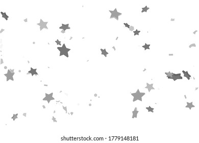 Silver star of confetti. Falling stars on a white background. Illustration of flying shiny stars. Decorative element. Suitable for your design, cards, invitations, gift, vip. 