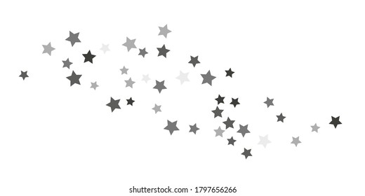 Silver star of confetti. Falling stars on a white background. Illustration of flying shiny stars. Decorative element. Suitable for your design, cards, invitations, gift, vip. 