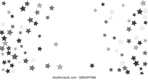 Silver star of confetti. Falling stars on a white background. Illustration of flying shiny stars. Decorative element. Suitable for your design, cards, invitations, gift, vip. 