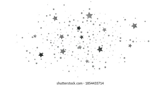 Silver star of confetti. Falling stars on a white background. Illustration of flying shiny stars. Decorative element. Suitable for your design, cards, invitations, gift, vip. 