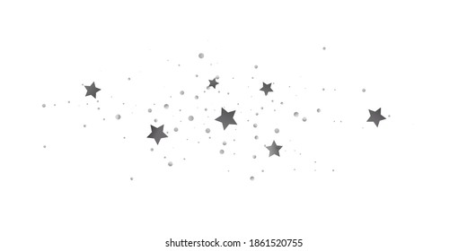 Silver star of confetti. Falling stars on a white background. Illustration of flying shiny stars. Decorative element. Suitable for your design, cards, invitations, gift, vip. 