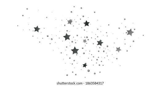 Silver star of confetti. Falling stars on a white background. Illustration of flying shiny stars. Decorative element. Suitable for design, cards, invitations, gift, vip. 