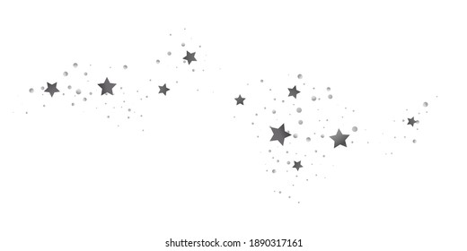 Silver star of confetti. Falling stars on a white background. Illustration of flying shiny stars. Decorative element. Suitable for your design, cards, invitations, gift, vip. 