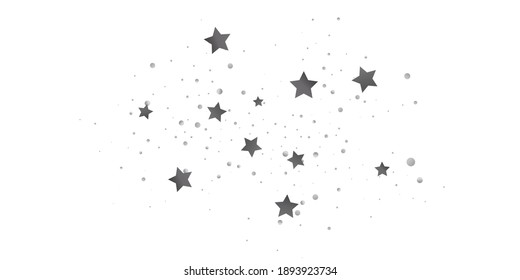 Silver star of confetti. Falling stars on a white background. Illustration of flying shiny stars. Decorative element. Suitable for your design, cards, invitations, gift, vip. 