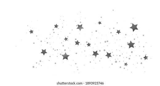 Silver star of confetti. Falling stars on a white background. Illustration of flying shiny stars. Decorative element. Suitable for your design, cards, invitations, gift, vip. 