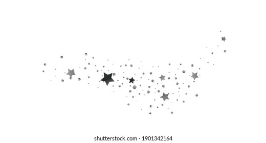 Silver star of confetti. Falling stars on a white background. Illustration of flying shiny stars. Decorative element. Suitable for your design, cards, invitations, gift, vip. 